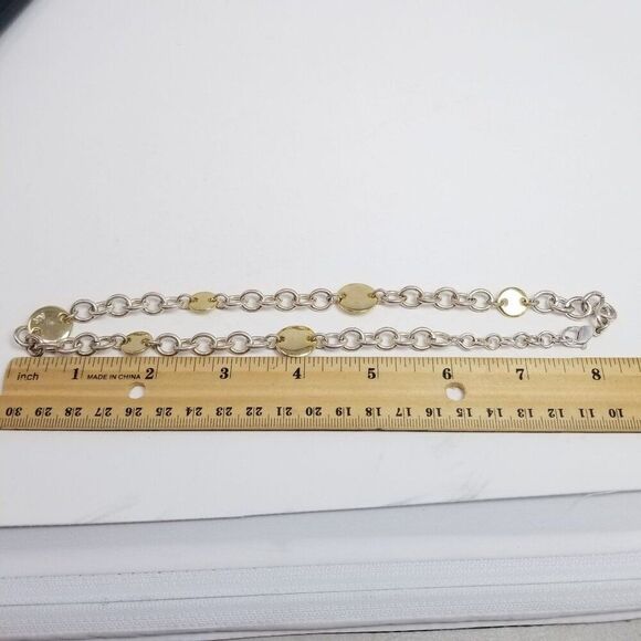 Vintage Anne Klein Chunky Chain Necklace, Silver Tone with Gold Tone Discs - Picture 4 of 6